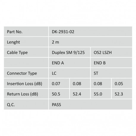 "DIGITUS LWL Patchkabel LC -> ST 2.00m Singlemode Duplex OS2"
