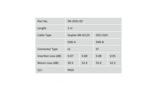 "DIGITUS LWL Patchkabel LC -> ST 2.00m Singlemode Duplex OS2"