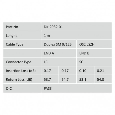 "DIGITUS LWL Patchkabel LC -> SC 1.00m Singlemode Duplex OS2"