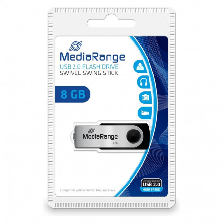MediaRange 8GB USB 2.0 swing mälupulk, blisterpakend