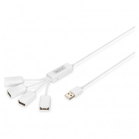 Digitus USB-jaotur 4-port 2.0->4xA2.0 integreeritud kaabel valge
