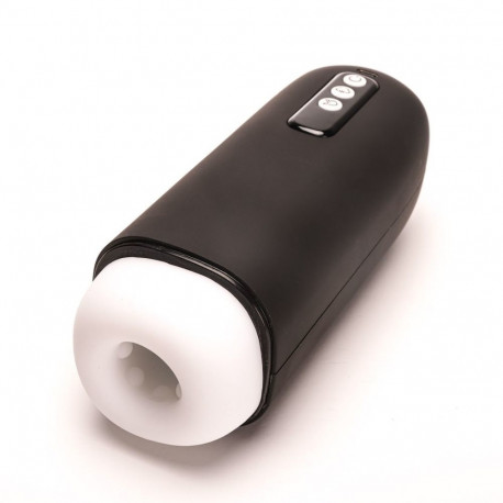 Masturbaator vibratsiooni ja imemisfunktsiooniga kübernahast USB-laetav, must