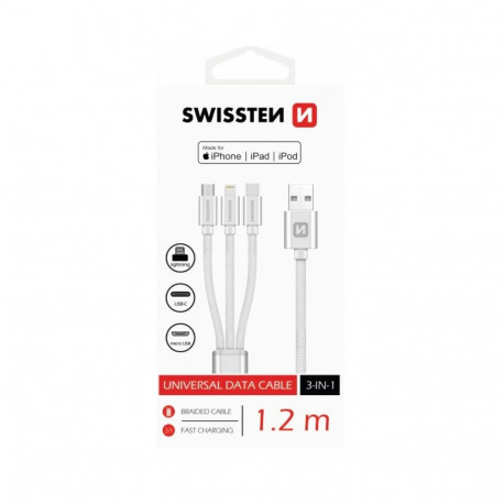 USB kaabel Swissten 3in1 USB-C, 1.2m