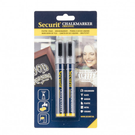 Securit kriidimarker tahvlitele 2-6mm, 2tk - hõbe
