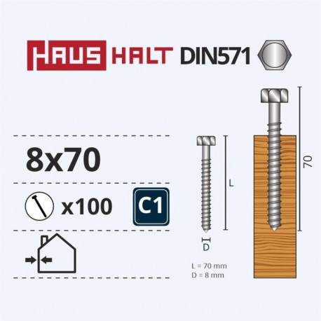 laudkruvi DIN571 8.0x70 valge ZN