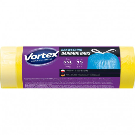 kollased prügikotid VORTEXDRAWSTR 35L 15 tk