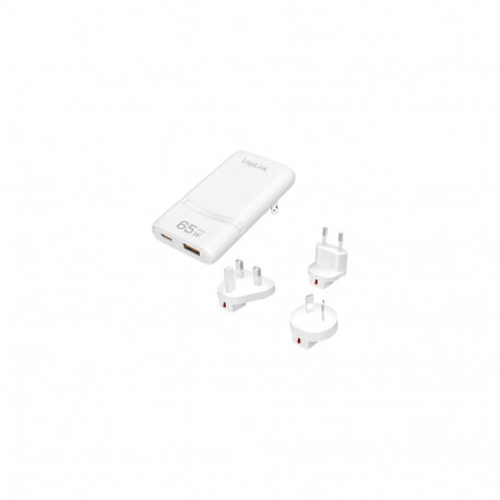 LogiLink Dual-USB GaN-Reiseladegerät, 65 W, USB-C, USB-A