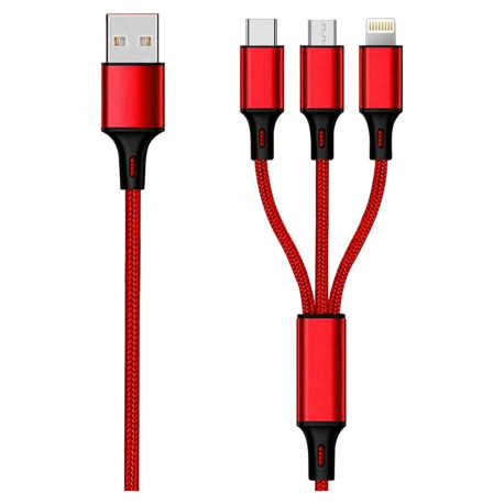 "2GO 3in1 USB Ladekabel Micro-USB,Apple,TypeC Nylon 1,5m rot"