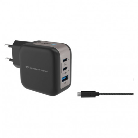 "CONCEPTRONIC Ladegerät 3Port GaN 2xUSB-C/1xA 67WPD3.0/PPS sw"