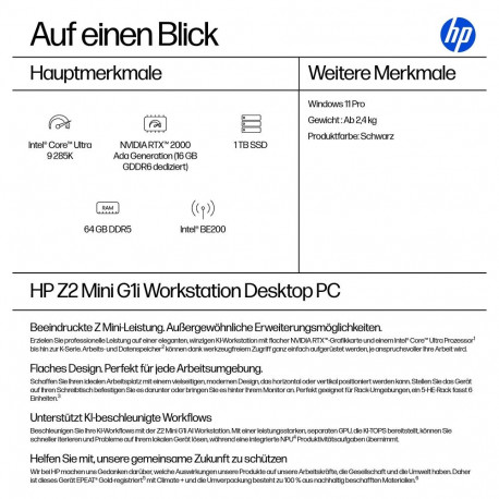 HP Z2 Mini G1i Intel Core Ultra 9 285K 64GB 1TB/SSD NVIDIA RTX 2000 16GB W11P 3 a. garantii (DE)