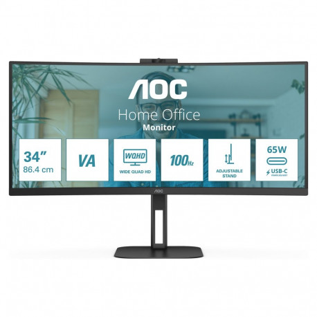"86cm/34"" (3440x1440) AOC CU34V5CW 21:9 VA 1ms 100Hz HDMI DisplayPort USB-C KVM VESA Speaker Webcam