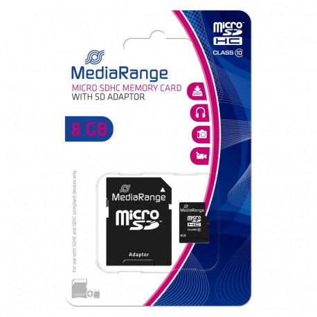 Mediarange 8GB microSDHC mälukaart, klass 10, must