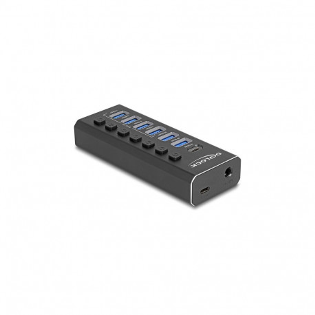 "DELOCK 7 Port USB Hub mit 4 Ports 10 Gbps und 4 Schnellladeports 5 Gbps mit Schalter und Beleuchtun