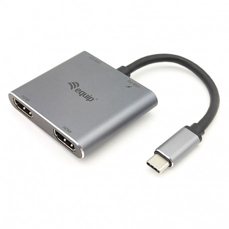 Equip dokijaam USB-C->2xHDMI USB 3.0 100WPD 15cm, hõbe