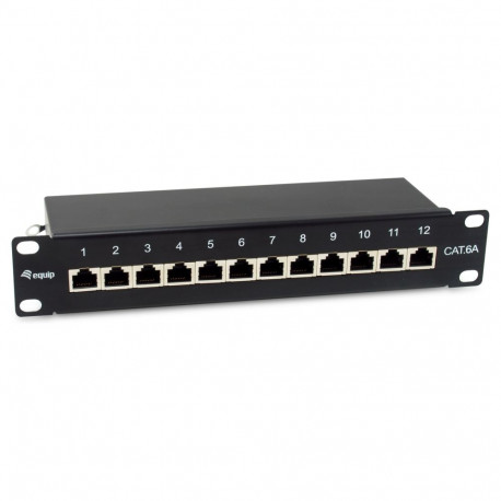 "Equip Patchpanel 12x RJ45 Cat6A 10"" FTP 1HE Premium schwarz"