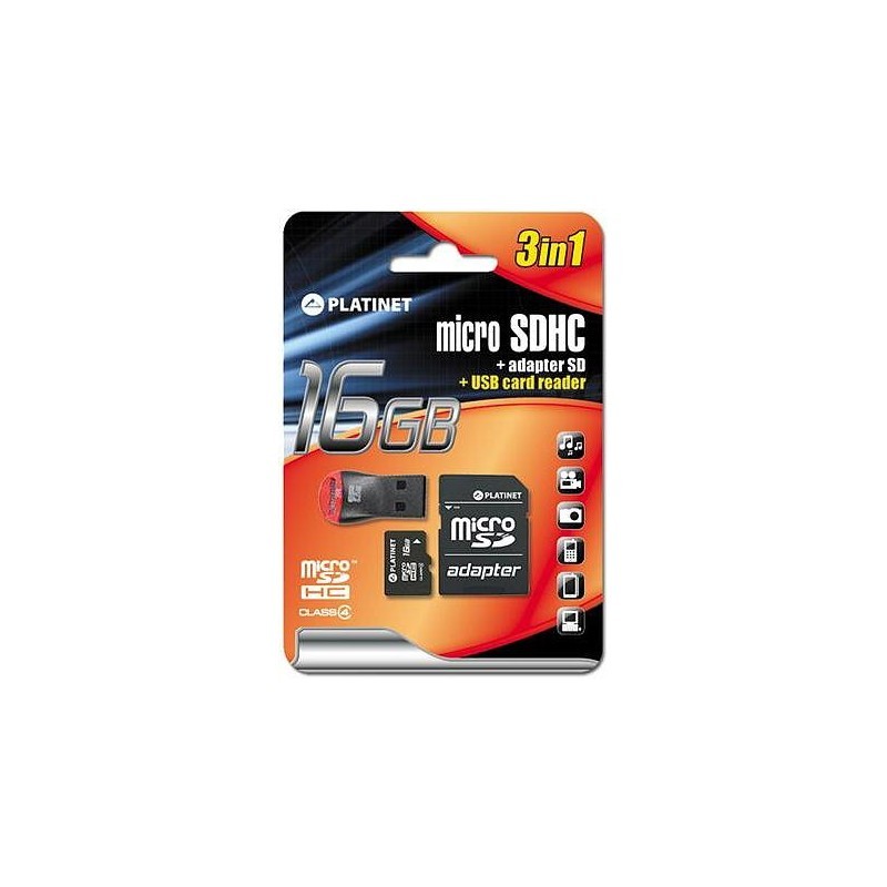 Platinet mälukaart microSDHC 16GB + kaardilugeja + adapter