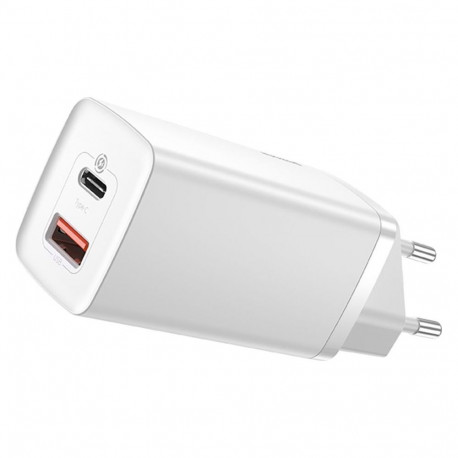 Baseus kiirlaadija GaN2 Lite 65W USB + USB-C QC4+ PD3.0 SCP FCP AFC, valge