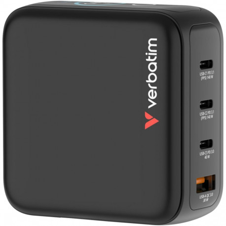 Verbatim Mini GaN-laadija 30240 140W ekraaniga 3xUSB-C +1xA