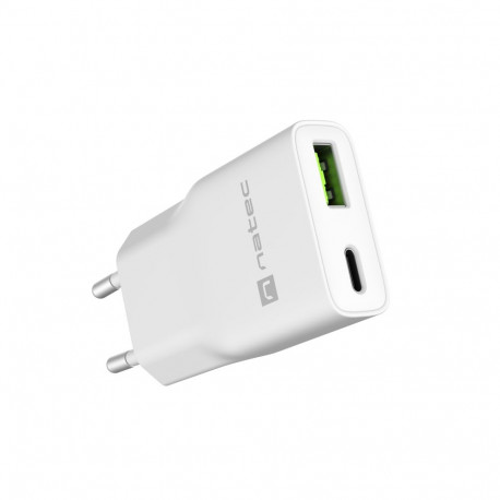 Natec Ribera USB laadija Gan slim USB 1x USB-A + 1x USB-C 20W | NUC-2376