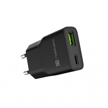 Natec Ribera USB Charger Gan Slim USB 1X USB-A + 1X USB-C 20W | NUC-2377