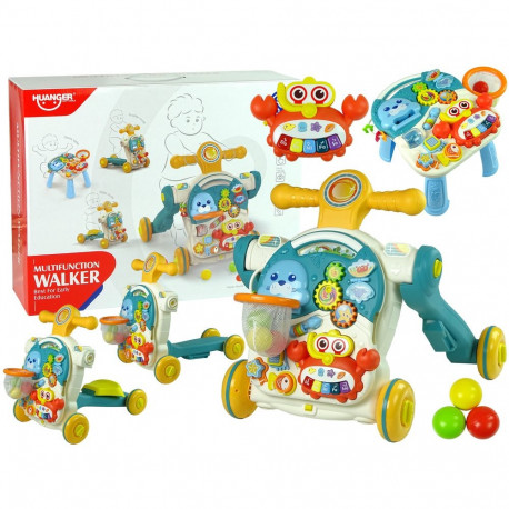 4-ühes kõndimisabi, hariv laud, tõukeratas, jalgratas lastele sinine