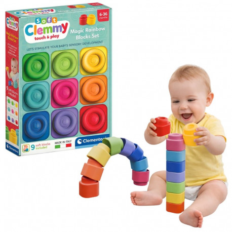 Clemmy maagiline vikerkaar klotsid 9 osa pehme sensoorne Clementoni 17604