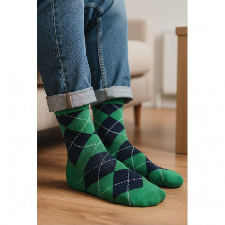 SOKISAHTEL TUESDAY rohelise rombimustriga puuvillased sokid 446, 452