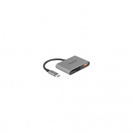 "DELOCK USB-C Card Reader fur SD und Micro SD Speicherkarten + USB 10 Gbps Typ-A Port und USB Type-C
