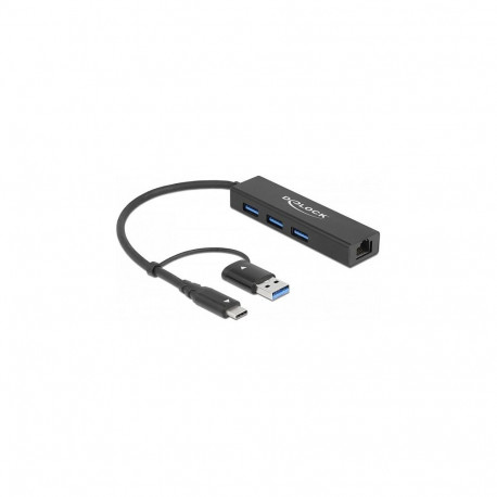 Delock 3 pordiga USB 3.2 Gen 1 jaotur + Gigabit LAN USB Type-C või USB Type-A ühendusega
