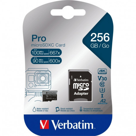 Verbatim Pro U3 256GB microSDXC (black, Class 10, UHS-I (U3), V30, 4K UHD)