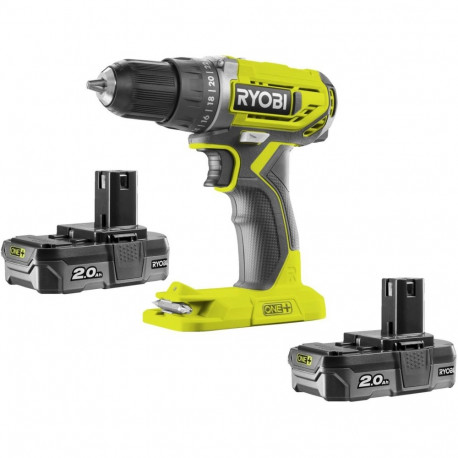 Ryobi ONE+ cordless drill/driver R18DD2-220S, 18 volts (green/black, 2x Li-ion battery 2.0 Ah, bag)