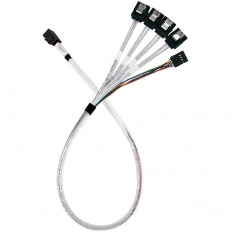 Adapterkabel SST-CPS05-RE, mini-SAS SFF 8643 > 4x SATA (hellblau, 60cm)