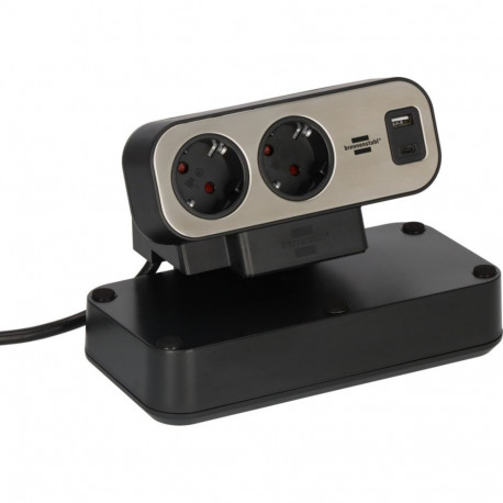 Estilo lauapistikuriba Duplex 9-pesaline 2x USB USB-A USB-C 2m kaabel valgustatud turvakaitselüliti,