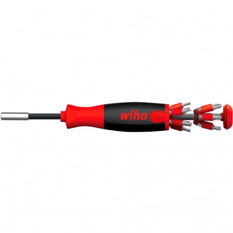 Wiha screwdriver with bit magazine LiftUp 25, 1/4" black/red, 12 bits, magnetic