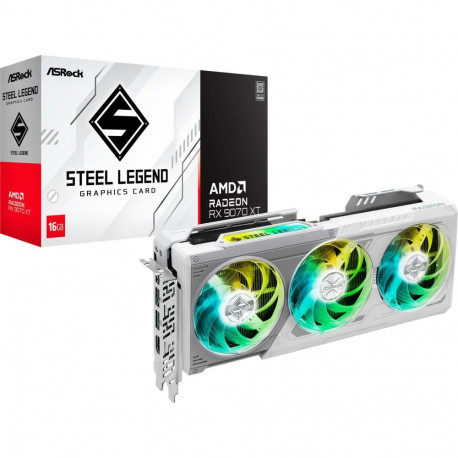 ASRock Radeon RX 9070 XT Steel Legend 16GB, graphics card white, RDNA4, GDDR6, 3x DisplayPort, 1x HD