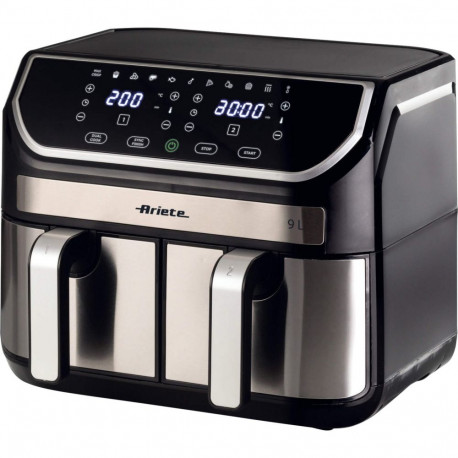 Heißluftfritteuse Dual Metal 9 L (edelstahl/schwarz, 2.100 Watt, 2 Körbe je 4,5 Liter)