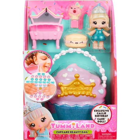 MGA Entertainment Yummiland Beauty Bag Playset + Lip Gloss Doll - Cupcake Beauty Bag, toy figure