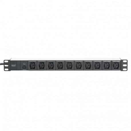 Digitus 19" C13 power strip with aluminum profile, 10-way, 1U black/aluminum, 2 meter cable, overloa