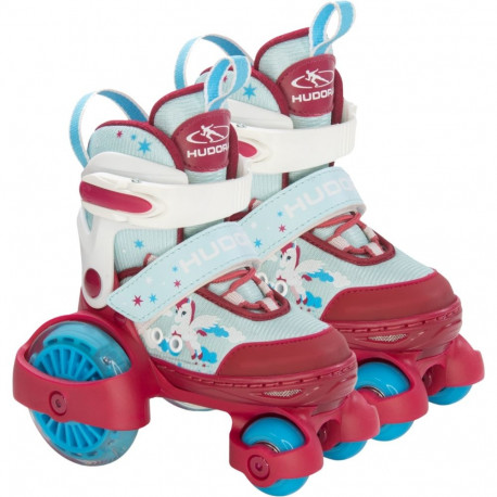 HUDORA My First Quad LED roller skates, size 30-33, red/light blue, with LED lighting