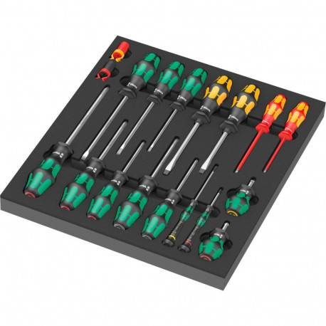 Wera 9710 foam insert screwdriver set 1, 18-piece black/grey, in foam insert for workshop trolleys