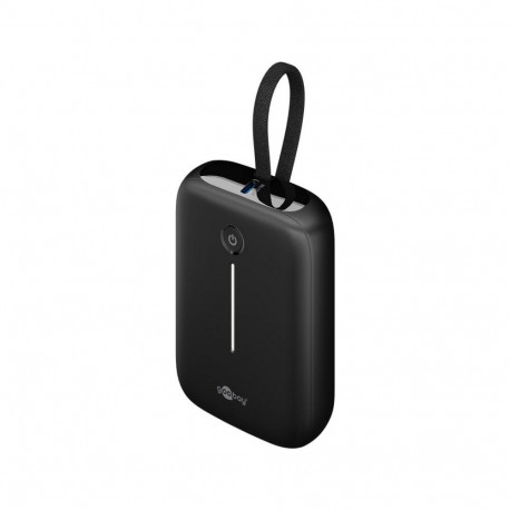 Powerbank 10.000 mAh, integriertes USB-C Kabel 13cm, 20 Watt (schwarz, 10 Ah, 1x USB-A, 2x USB-C, PD