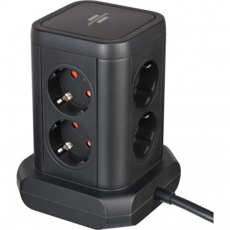 pistikupesatorn 8-pesaline 2x USB-A 1x USB-C 2m kaabel turvalülitiga, must