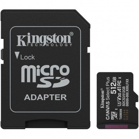 Kingston Canvas Select Plus 512 GB MicroSDXC memory card, black, UHS-I U3, Class 10, V30