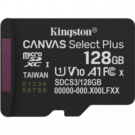 Kingston Canvas Select Plus 128 GB MicroSDXC memory card, black, UHS-I U1, Class 10, V10