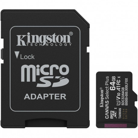 Kingston Canvas Select Plus 64 GB MicroSDXC memory card, black, UHS-I U1, Class 10, V10