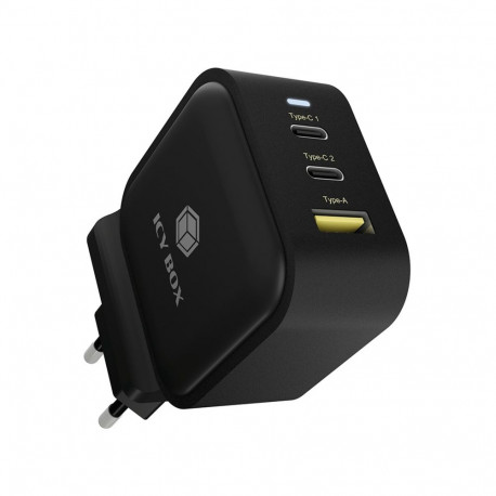 ICY BOX 3-Port Wall Charger IB-PS103-PD, USB-A + 2x USB-C black, PD 3.0 65W + QC 3.0 36W