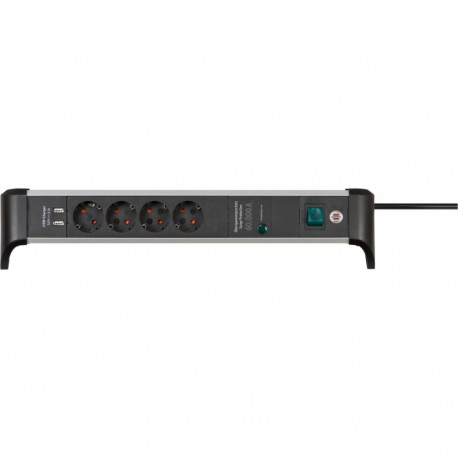 Brennenstuhl Alu-Office-Line 4-way power strip for the desk, black/aluminum, 1.8 meter cable, 60,000