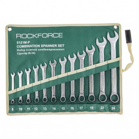 Rockforce RF-5121P Combination wrench set, 12pcs, 8-24mm, CrV, chrome plated, holder