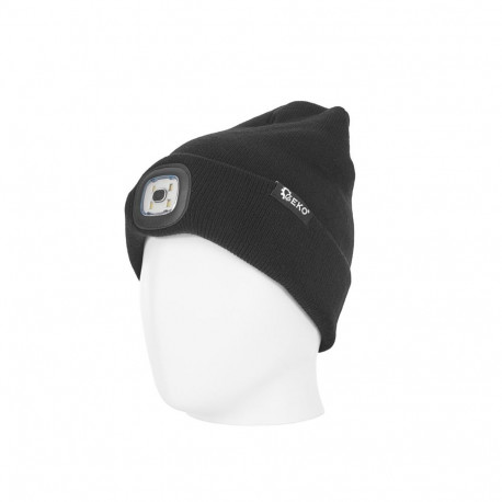 Winter knitted hat with LED headlight USB rechargeable 150 lm Black G90407 GEKO