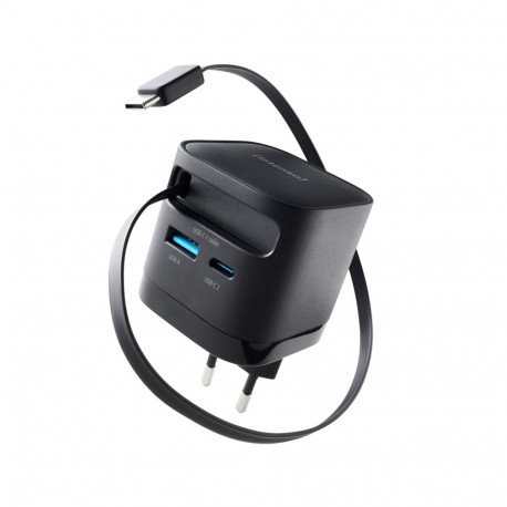 Intenso toiteadapter W65ACIC 65W 2xUSB-C/USB-A sissetõmmatava kaabliga, must